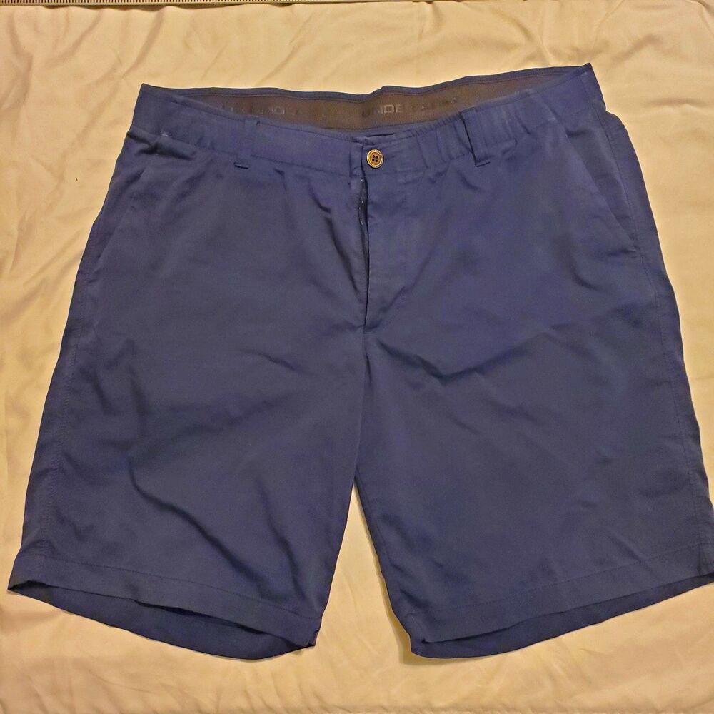 Under Armour Men's Sz 40 Blue Solid Chino Shorts Button Closure Pockets Logo